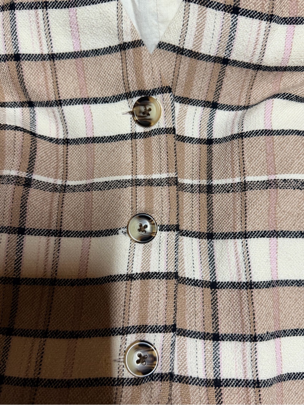 Treasure & Bond Plaid Button-Front Crop Vest - Beige & White - Picture 8 of 8